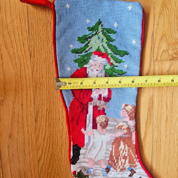Vintage Handmade Needlepoint Christmas Stocking Santa Tree Children FINISHED - Picture 7 of 7